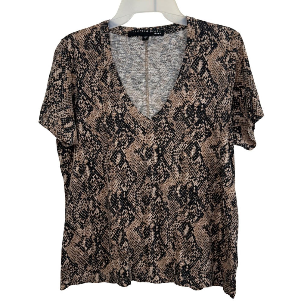 Veronica Beard Snakeskin V Neck Short Sleeve Pima‎ Cotton Tee Womens Medium